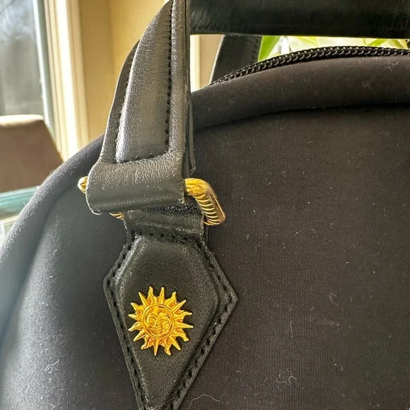 Authentic Vintage Versace Black Satchel with Embroidered Gold Sun Logo - Picture 3 of 15